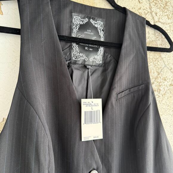 90s Guess Black Pinstripe Button Suit Vest Moto Grunge Goth Size Large NWT - Picture 4 of 8